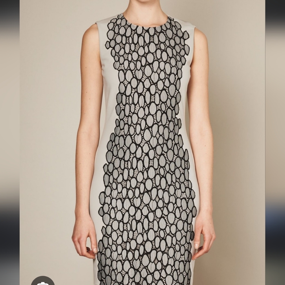 Classy Sophisticated Lace Detail Silver Grey Black White Lace Midi Dress Size 8